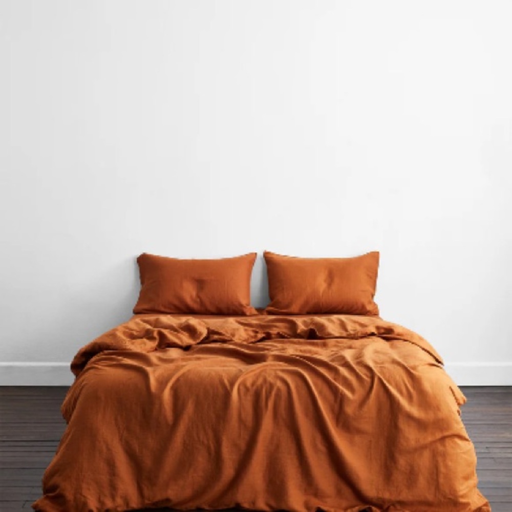 Bed Threads 100% French Flax Linen Duvet and Pillow Cases in Rust